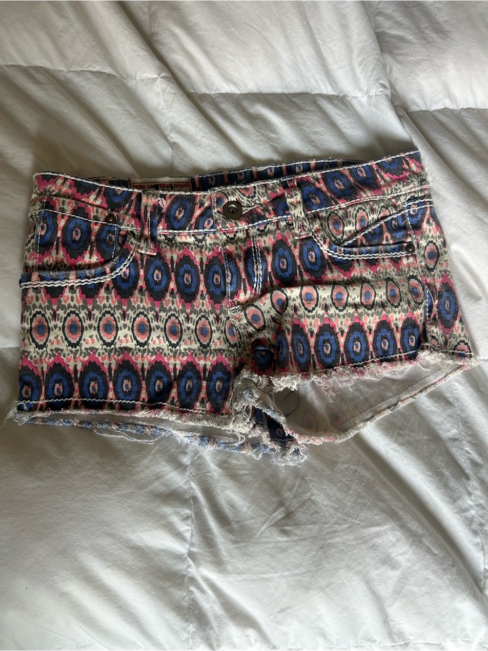 1st Kiss Pink & Blue Printed Denim Cutoff Shorts
